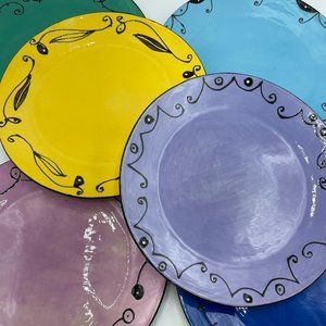 Vintage set of 6 Kri Kri Studio 8" ceramic plates, set #1